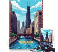 Puzzle 1000 pièces illustrant Le Paysage Urbain de Chicago,idéal pour Les Adolescents,développe la logique,apaise et Offre Un Cadeau touchant (50x75cm)