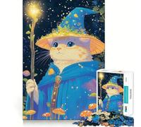 Puzzle 1000 pièces illustrant Un Chat Magicien Jeu de réflexion Amusant Conception sans Espace Emboîtement Parfait pour Les réunions de Famille (38x52cm)