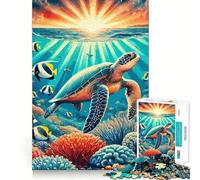 Puzzle 1000 pièces illustrant Un Coucher de Soleil avec des Tortues Marines, pour Adultes, Jouet Intelligent, Passe-Temps à la Maison, Bords Lisses, Objet de Collection (50x75cm)