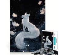 Puzzle 1000 pièces illustrant Un Renard Blanc et des Fleurs de Lotus Jeu de Construction Focus Assemblage sûr et précis Jouet d'intérieur pour Les fêtes (50x75cm)