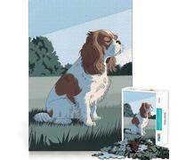 Puzzle 1000 pièces Illustration Cavalier King Charles Spaniel Jeu de Construction Parfait Activité cérébrale Jeu Amusant et Relaxant Décoration de Noël Amusante (38x52cm)