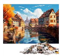 Puzzle 1000 pièces, Illustration colorée Strasbourg Puzzles en Bois, Convient aux Adultes, idées Cadeaux. Taille : 50X75cm