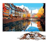 Puzzle 1000 pièces Illustration colorée Strasbourg Puzzles pour Adultes Puzzle en Bois pour Les Amoureux de l'été 1000 pièces (75 x 50 cm)