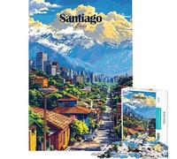 Puzzle 1000 pièces Illustration de la Ville de Santiago du Chili Puzzle idéal pour Les Adolescents Passe-Temps Stimulant et Anti-Stress Cadeau Parfait pour Les Vacances à la Maison (38x52cm)