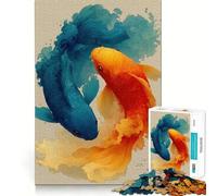 Puzzle 1000 pièces Illustration de Poissons Koi Bleus et Oranges,Bords Parfaits,Jeu de réflexion,Divertissement Relaxant,Cadeau de décoration d'anniversaire (50x75cm)