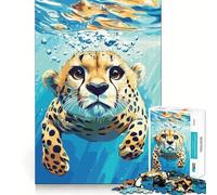 Puzzle 1000 pièces Illustration d'un bébé guépard nageant sous l'eau Jeu idéal pour Les articulations,Stimulant Le Cerveau et Amusant Cadeau de Noël Original (38x52cm)
