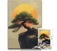 Puzzle 1000 pièces - Illustration d'un bonsaï au Coucher du Soleil sur Une Falaise - Jeu éducatif, d'analyse et de logique pour Un Père Noël Secret - Dimensions : 50x75cm