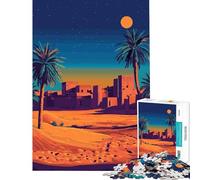 Puzzle 1000 pièces Illustration d'une Oasis Nocturne dans Le désert Jeu Relaxant et addictif pour cultiver la Patience pour Un Anniversaire (Dimensions 38x26cm)