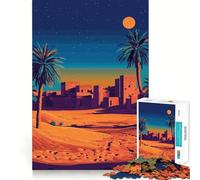 Puzzle 1000 pièces Illustration d'une scène Nocturne dans Une Oasis du désert Découpe précise Jeu d'art et de développement cognitif Loisirs Amusants Cadeau apaisant de Noël (38x52cm)