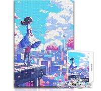 Puzzle 1000 pièces - Illustration Pixel Art d'une Jeune Fille d'anime contemplant Un Paysage Urbain Idéal pour des Moments de détente à la Maison Jeu de Construction Durable et précis 50x75cm