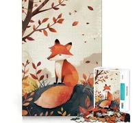 Puzzle 1000 pièces Illustration Renard d'automne Découpe Lisse Jeu de réflexion Cadeau détente et Divertissement Pièce Artistique de Noël (50x75cm)