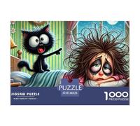Puzzle 1000 Pièces Insomniaque Adulte Papier Recyclé - Jeune Fée Fatiguée Chat Noir, Cadeau Ludique Activité Maison Idée Cadeau 38x26cm
