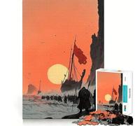 Puzzle 1000 pièces Invasion Viking au Coucher du Soleil Stimulation cérébrale Découpe Nette Composants Robustes Loisirs captivants pour des Moments de détente à la Maison (38x52cm)