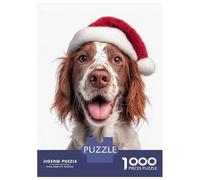 Puzzle 1000 Pièces Irish Red and White Setter Dog with Santa Hat Portrait Puzzles pour Adultes, Jouets Anti-Stress, Cadeaux pour Femmes, Cadeaux d'anniversaire Uniques 52x38cm/1000pcs