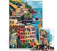 Puzzle 1000 pièces Italie Cinque Terre Illustration Minimaliste Jeu d'articulation Fine et Amusante pour résoudre des problèmes,Jeu Calme et Amusant,décoration de Noël,Cadeau (50x75cm)