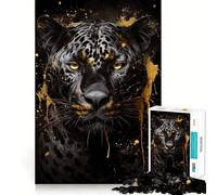 Puzzle 1000 pièces Jaguar Noir à l'encre dorée,articulations Fines,Jeu Stimulant pour Le Cerveau,Moment de détente,Cadeau de Noël (38x26cm)