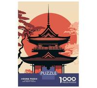 Puzzle 1000 Pièces Japanese Pagoda Silhouette with Rising Sun Puzzles pour Adultes - Cadeau d'anniversaire - Jeu Difficile Et Stimulant - Cadeaux 38x26cm/1000pcs