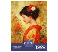 Puzzle 1000 Pièces Japanese Woman with Flowers Painting pour Adolescents - Jeu De Réflexion - Cadeaux pour Femmes - Idées Cadeaux Uniques pour Un Anniversaire Ou Noël 52x38cm/1000pcs