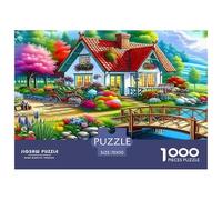 Puzzle 1000 Pièces Jardin Campagne - Maison Étang Cygne, Jeu Extrêmement Difficile, 70x50cm