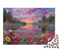 Puzzle 1000 pièces Jardin de Rêve pour Adultes Puzzle Papier Fleurs au Bord du Lac Paysage, Décoration Murale 70x50cm/1000pcs