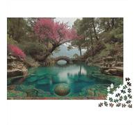 Puzzle 1000 pièces Jardin paisible | Paysage lacustre | Fleurs Roses | Découpe précise | Carton épais Premium | pour Adultes | 52x38cm