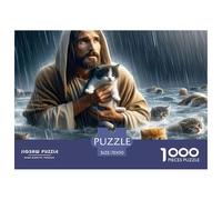 Puzzle 1000 pièces Jésus avec Chatons très Difficile - Jésus Tenant des Chats Inondation Anti-Stress Cadeau 70x50cm