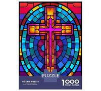 Puzzle 1000 Pièces Jesus Christ Cross Glass Puzzle Adulte, Casse-tête, Découpe De Précision, Cadeau Unique pour Anniversaire Et Noël 52x38cm/1000pcs