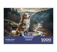 Puzzle 1000 Pièces Jeu Familial Chien Mignon - Terrier sur Une Rive de Rivière Rocheuse, Cadeau Homme et Femme, Cadeau Amusant pour la Maison, 70x50cm