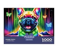 Puzzle 1000 pièces Jeu Stimulant Chiot Néon Arc-en-Ciel - Bouledogue français Arc-en-Ciel, Déco Maison, Adultes Enfants, 70x50cm