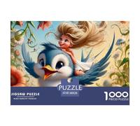Puzzle 1000 Pièces Jeune Fille avec Oiseau Bleu dans Les Fleurs pour Toute la Famille, Idée Cadeau Homme Femme - 38x26 cm