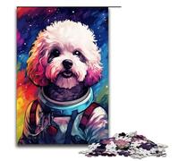 Puzzle 1000 pièces Jeux éducatifs Astronaute Chien Bichon frisé Puzzle en Bois pour Adultes pour s'amuser en Famille et Jouer Le Soir 75 x 50 cm