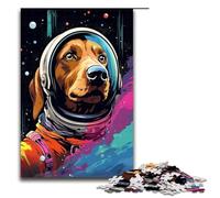 Puzzle 1000 pièces Jeux éducatifs Astronaute Teckel Puzzle en Bois pour Adultes pour s'amuser en Famille et Jouer Le Soir 75 x 50 cm