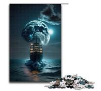 Puzzle 1000 pièces Jeux éducatifs Bateau Lune Nuit Puzzle en Bois pour Adultes pour s'amuser en Famille et Jouer Le Soir 75 x 50 cm