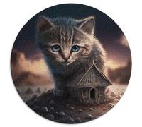 Puzzle 1000 pièces, Joli bébé Chat, Rond, pour Adultes, Design Complexe pour Adolescents, décoration DIY et Divertissement Stimulant pour Le Cerveau, 67,5 x 67,5 cm
