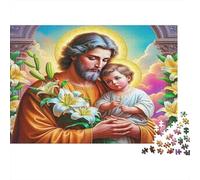 Puzzle 1000 pièces Joseph & Bébé Jésus Lys & Enfant Saint Couleurs Vives décoration Murale Carton recy butants 70x50cm
