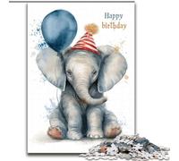 Puzzle 1000 pièces « Joyeux Anniversaire éléphant » pour Adultes, Jeu Stimulant et Familial avec Affiche et fiche de Questions-réponses (50x75cm)