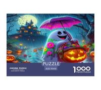 Puzzle 1000 pièces Jumbie Pumpkins Difficile - Fantôme, Parapluie, Ville hantée, Mignon et Effrayant pour Hommes et Femmes, Papier recy coration Murale Anti-Stress 70x50cm