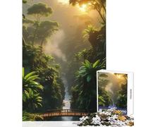 Puzzle 1000 pièces Jungle luxuriante et traversée de rivière Jeu Anti-Stress Cadeau d'anniversaire Jeu éducatif avec pièces de Formes aléatoires Parfaitement emboîtables Dimensions 38x26cm