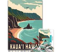 Puzzle 1000 pièces Kauai Hawaii Travel Puzzle 1000 pièces pour Adolescents, Art au Fusain Staycation Kill Time pour la décoration de la Maison 75x50cm