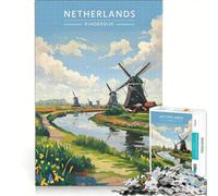Puzzle 1000 pièces Kinderdijk Pays-Bas, Voyage, Décoration Murale, Défi Difficile, Cadeaux Uniques pour Anniversaire et Noël 50x75cm