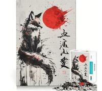 Puzzle 1000 pièces Kitsune Lune de Sang Peinture à l'encre Découpe Impeccable Jeu de réflexion Amusant et Stimulant,Divertissement pour Les Moments de détente,Cadeau Artistique de Noël (38x52cm)