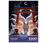 Puzzle 1000 Pièces Kitsune Nine-Tailed Fox Torii Gate Cherry Blossom Sakura Japan Puzzle Adulte Jeu Manuel pour S'amuser en Famille Cadeaux Uniques pour Un Anniversaire Et Noël 70x50cm/1000pcs