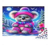 Puzzle 1000 pièces Koala au Chapeau Rose, Hiver, Entraînement cérébral, Cognitif, Carton Premium, Adolescents, Cadeau Anniversaire, 38x26cm