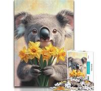 Puzzle 1000 pièces Koala Tenant Une Fleur pour Adolescents Jouets éducatifs et Anti-Stress Interaction Parent-Enfant (26x38cm)