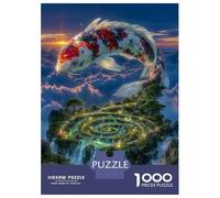 Puzzle 1000 Pièces Koi Fish Over Floating Island Puzzles pour Adultes, Jouet, Décoration Murale, Course De Vitesse Manuelle, Idéal comme Cadeau pour Toute La Famille 38x26cm/1000pcs