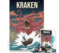 Puzzle 1000 pièces Kraken,Monstre cryptide du Folklore,Impression Artistique,découpe Impeccable,Jeu Amusant et résolveur de problèmes,Cadeau Artistique de Noël (38x26cm)