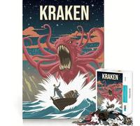 Puzzle 1000 pièces Kraken,Monstre cryptide du Folklore,Impression Artistique,découpe précise,Jeu d'adresse Cognitive,Loisirs Amusants,Cadeau apaisant de Noël (50x75cm)