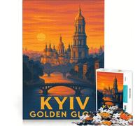 Puzzle 1000 pièces Kyiv Golden Glow | Assemblage du patron Chaque pièce est unique et accompagnée d'une affiche et d'une fiche d'informations. 38x26cm