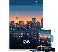 Puzzle 1000 pièces Kyiv,Ukraine Paysage Urbain Nocturne Découpe Impeccable Jeu Amusant et résolveur de problèmes Jeu Gratuit Cadeau Artistique de Noël (38x26cm)