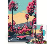 Puzzle 1000 pièces LA Evening Vaporwave Fine Joint Fun Problem Solving Toy Quiet Game Time Décoration de Noël Cadeau (50x75cm)